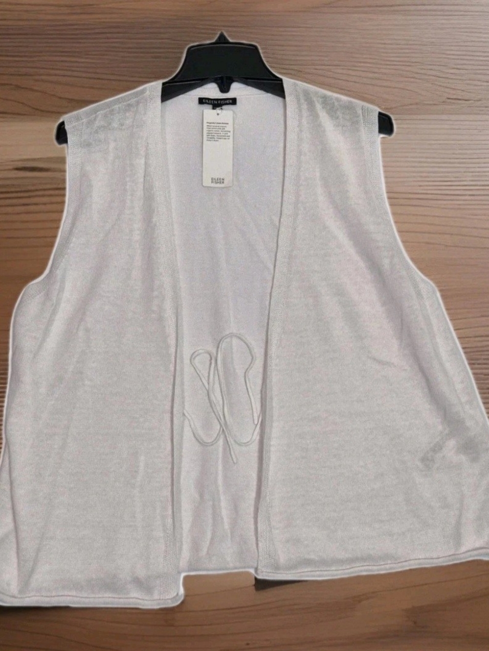 EILEEN FISHER Women's Vest Size XS White Organic Linen Cotton V-Neck Tie Front